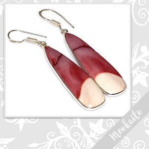 Mookaite Large Silver Artisan Drop Dangle Earrings 2.4” (Plum, Burgundy, Cream)